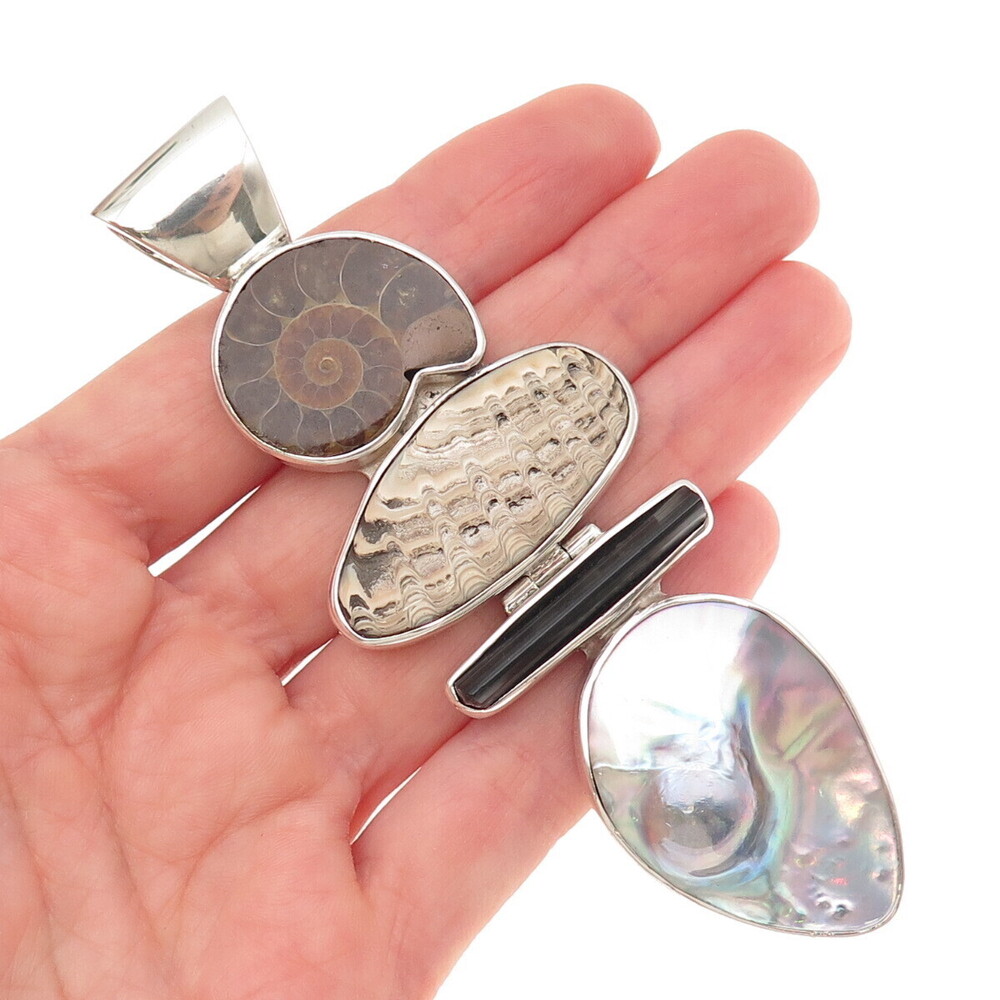 STARBORN Sterling Vintage Blister Pearl Fossil Jasper & Tourmaline Large Pendant